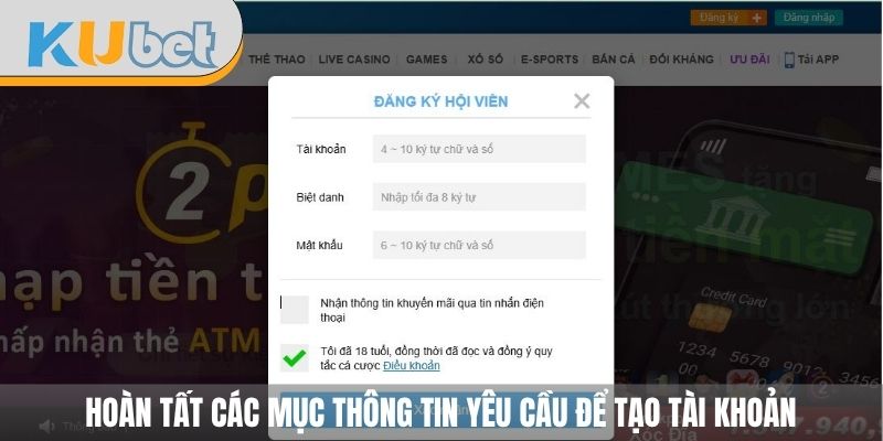 Hoàn tất các mục thông tin yêu cầu để tạo tài khoản